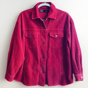 Zara Womens Oversized Corduroy Shacket Shirt Jacket Size Small Trucker Baggy